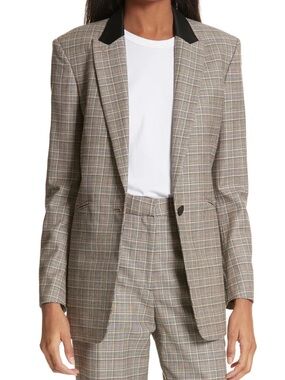 rag & bone Plaid Brown Single-Button Blazer with Black Collar
